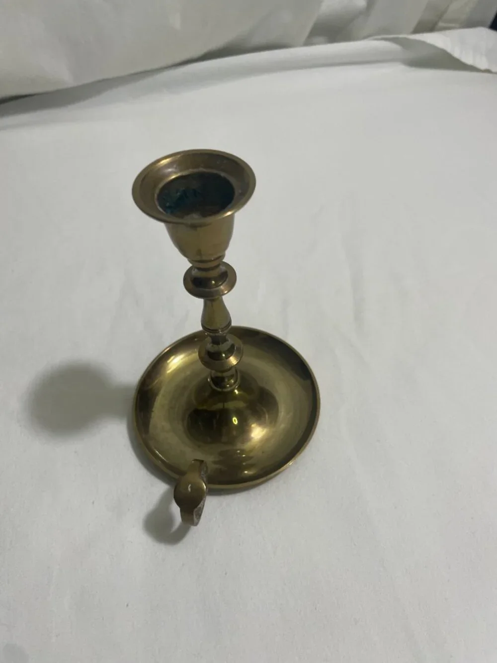 Vintage Solid Brass Chamberstick Finger Loop Candle Holder Made in India 5